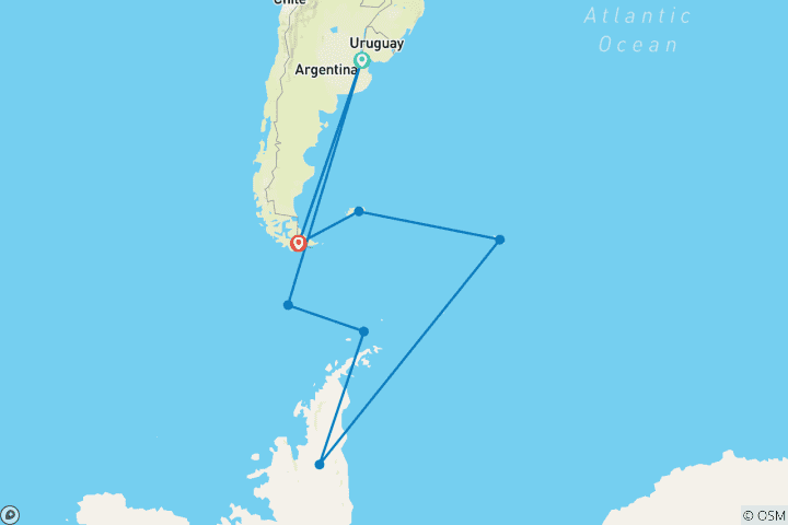 Carte du circuit CERCLE POLAIRE SUD AVEC LES ÎLES FALKLAND ET LA GÉORGIE DU SUD