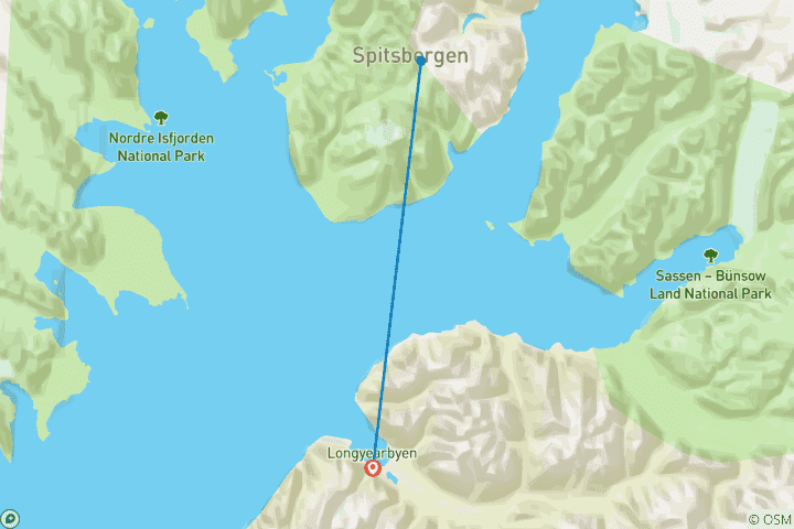 Map of GREAT NATURE AND WILDLIFE EXPEDITION AROUND SPITZBERGEN, max. 12 passengers on board