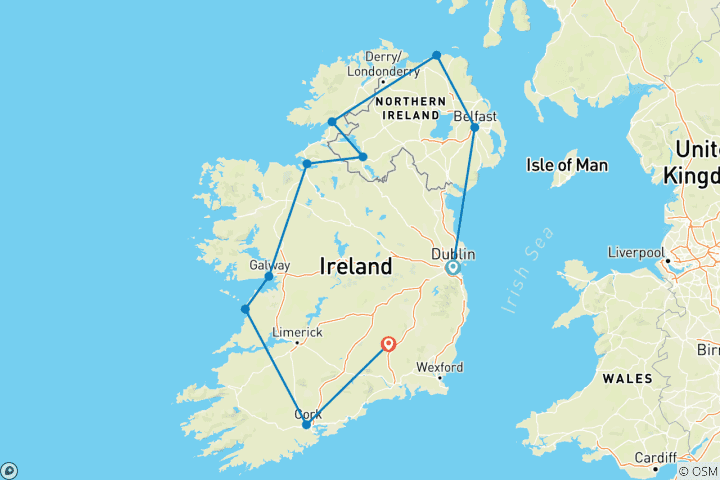 Map of The Best of Ireland featuring the Wild Atlantic Way (Dublin to Kilkenny) (2025)