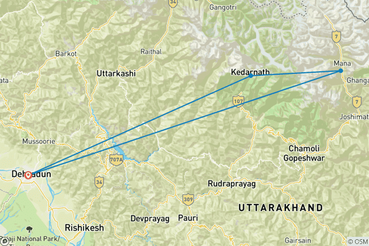 Karte von 4 Tage 3 Nächte 2 Dham Yatra (Kedarnath, Badrinath)