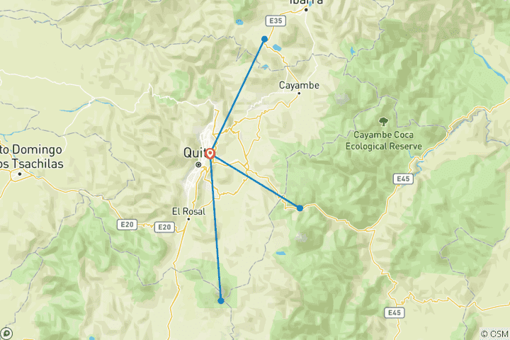 Mapa de Aventura de 5 días en Ecuador: Lugares imprescindibles de Quito y joyas cercanas