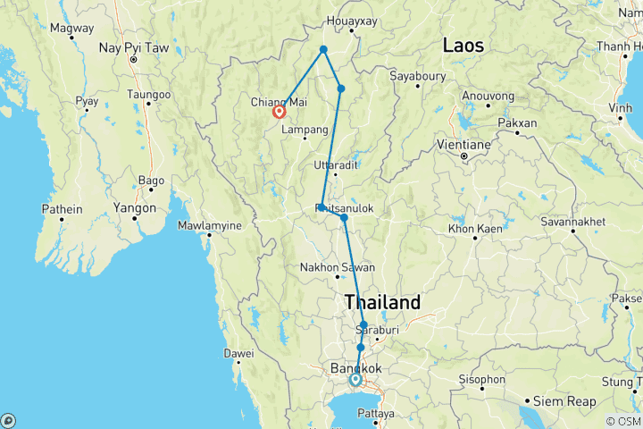 Map of Northern Thailand & Ancient Capitals - 6 days