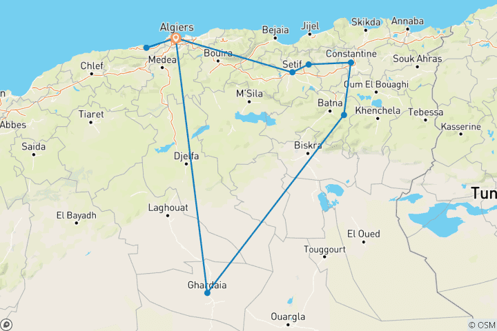 Carte du circuit Merveilles de l'Algérie ancienne et de la vallée du M'Zab