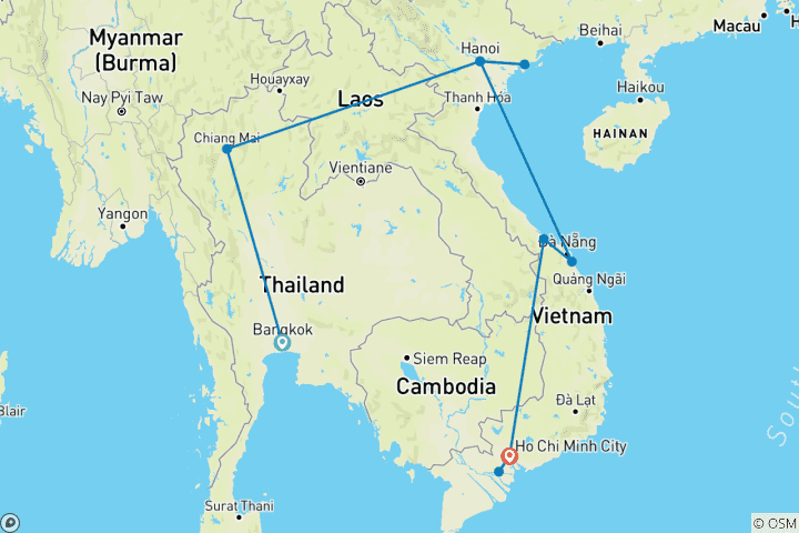 Karte von Reise durch Thailand und Vietnam: 16 Tage voller Lächeln