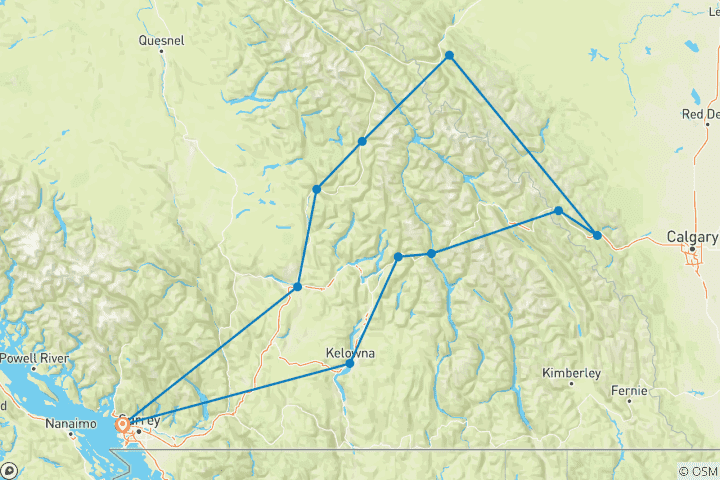 Carte du circuit Vancouver, Banff et les Rocheuses en été - 5 jours