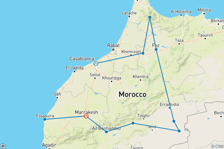 Mapa de Marruecos premium a fondo con Essaouira (11 destinations)