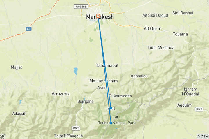 Mapa de Senderismo de Aventura en el Monte Toubkal - 3 días