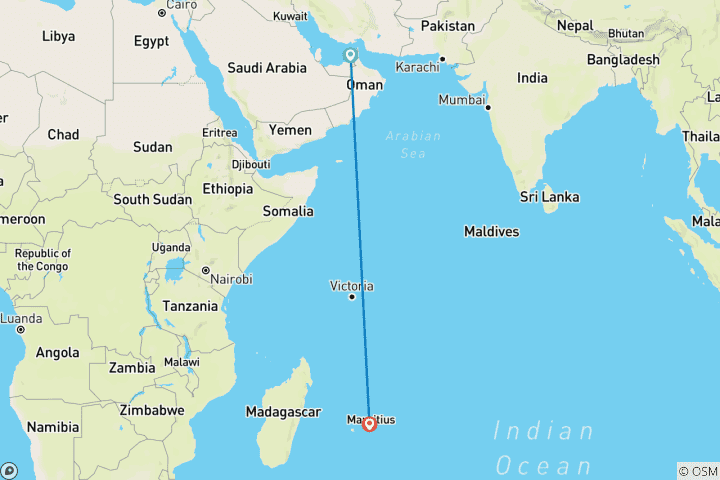 Carte du circuit Dubaï et l'île Maurice : City Lights meet Nature Adventure (6 destinations)