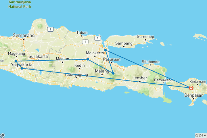 Map of Classic highlights of Java (private tour, from/to Sudbali)