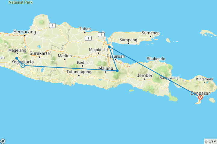 Map of Classic highlights of Java (group tour, from Yogyakarta/to Sudbali)