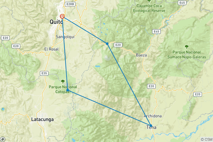 Carte du circuit Voyage de 10 jours à travers les merveilles de la nature en Équateur