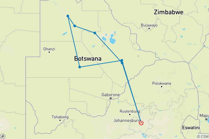 Carte du circuit Botswana - Trans Kalahari