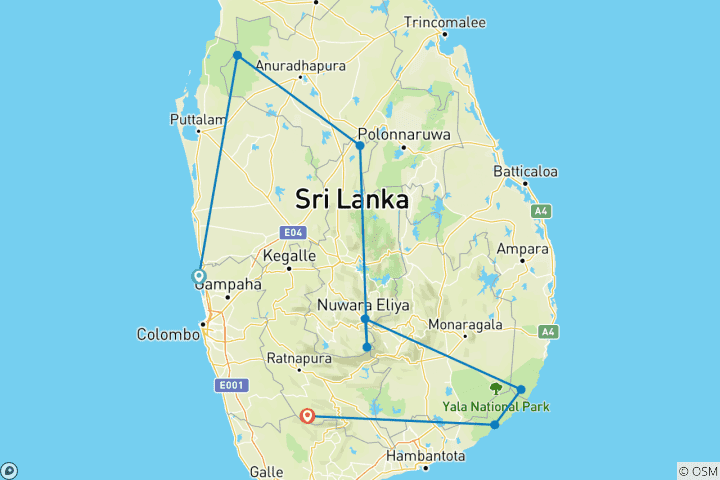 Carte du circuit Les Big Five du Sri Lanka