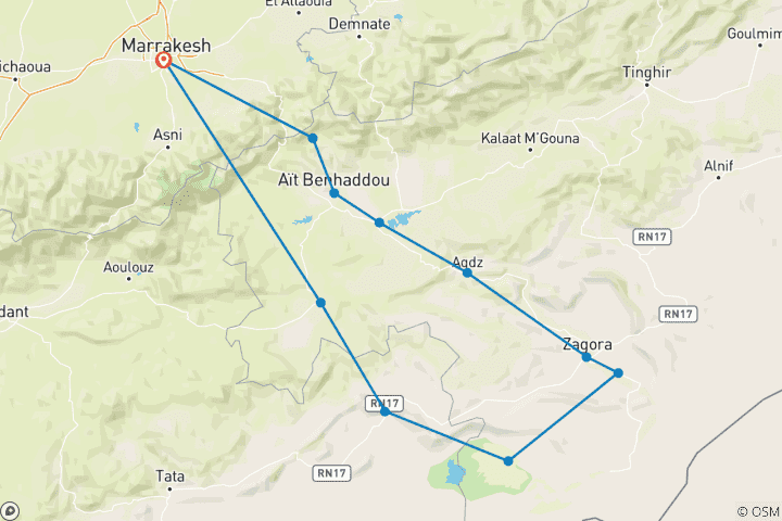 Map of Desert Trip From Marrakech 6-Days & Trekking In The Sahara