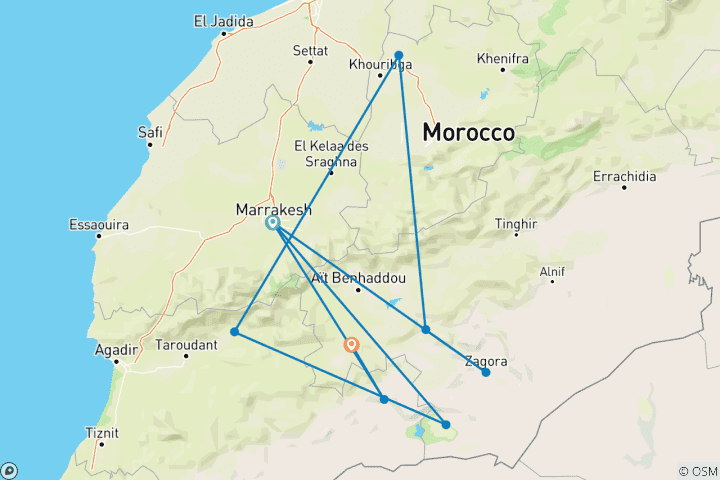 Karte von 6 Tage Marokko Wüstenreise von Marrakesch Trekking in der Sahara Erg Chegaga