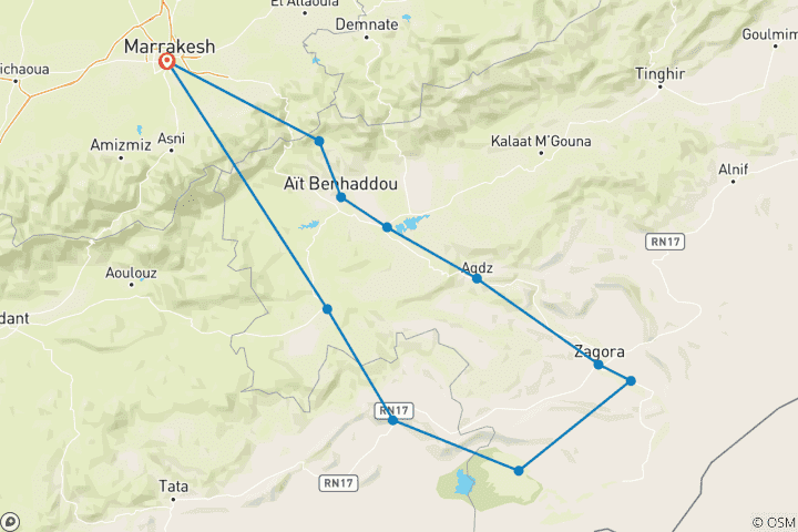 Carte du circuit Circuit de 6 jours dans le désert depuis Marrakech via le désert du Sahara