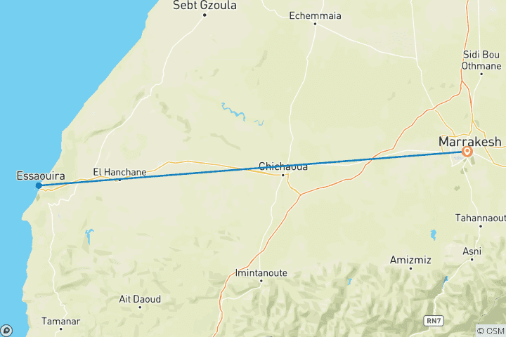 Mapa de Excursión de un día a Essaouira y la Costa Atlántica desde Marrakech