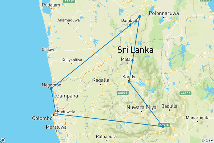 Karte von Sri Lankas kulturelle Hohepunkte und das Hochland (Privatreise)