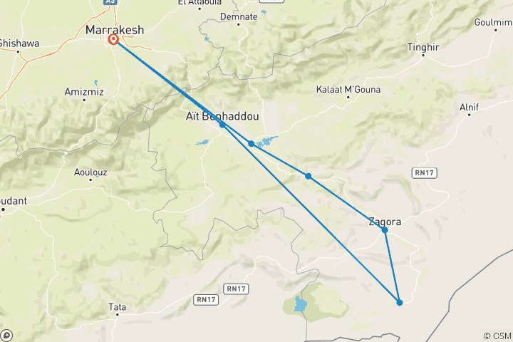 Karte von 7 Tage Marokko Kameltrekking ab Marrakesch Alles inklusive