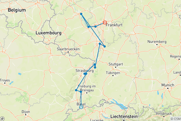 Map of The Majestic Rhine 2025 - 8 Days (from Basel to Frankfurt-am-Main)