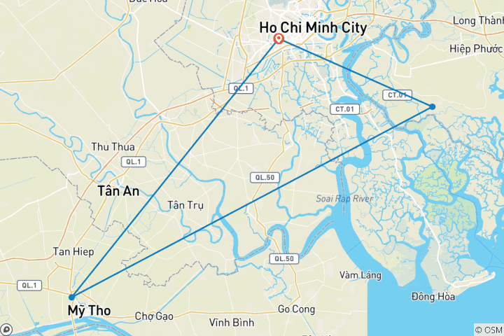 Carte du circuit Tunnels de Cu Chi et Delta du Mékong 1 jour