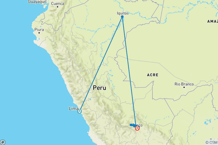 Mapa de Expedición Perú, Amazonas y Fiordos Chilenos -Viaje en Crucero y por Tierra