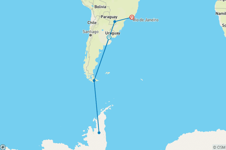 Karte von Höhepunkte der Antarktis, Argentinien und Brasilien - Kreuzfahrt & Landreise 2025-2026|2027