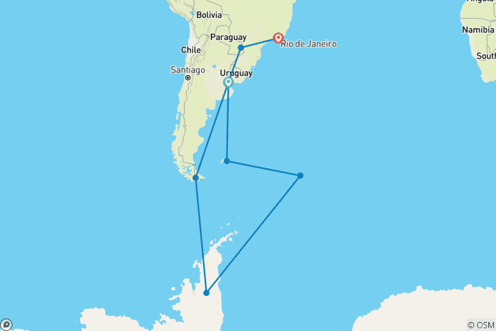 Mapa de Tesoros de Argentina y Brasil con la Antártida - Viaje en Crucero y por Tierra