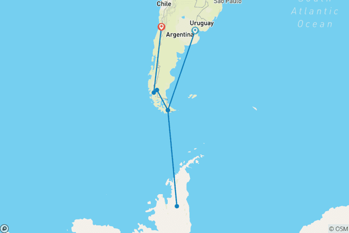 Carte du circuit Merveilles de la Patagonie et de l'Antarctique - Croisière et voyage terrestre 2026-2027