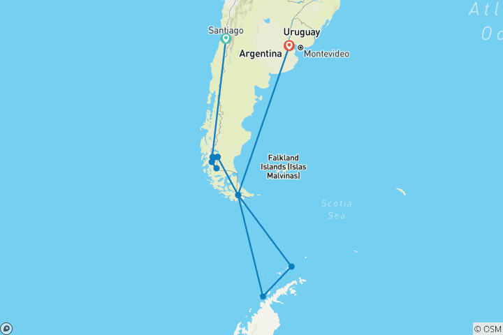 Map of Wonders of Patagonia and Antarctica - Cruise & Land Journey