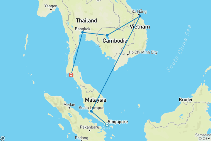 Carte du circuit Grandes villes, temples et vibrations insulaires dans 5 pays