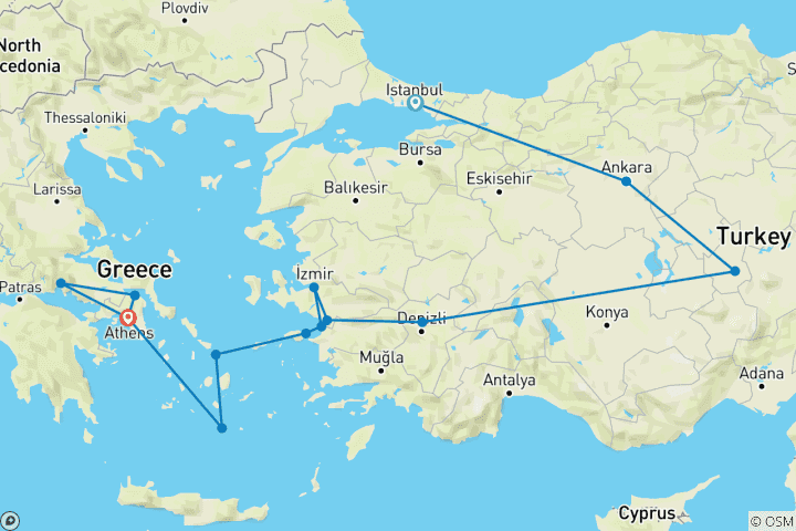 Karte von Türkiye UND GRIECHENLAND VOLLSTÄNDIG 18 TAGE