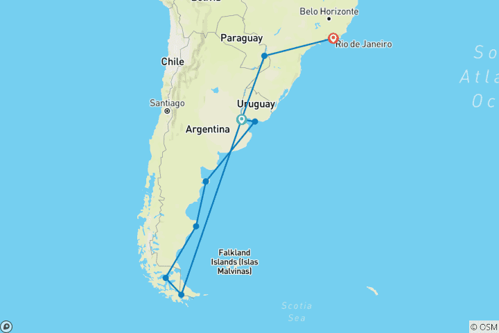 Map of Treasures of South America: Chilean Fjords to the Iguazu falls - Cruise & Land Journey