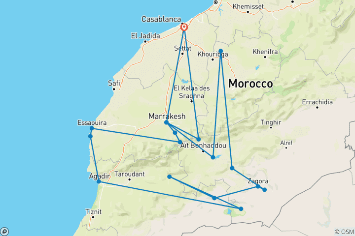 Carte du circuit Circuit au Maroc 12 jours à partir de Casablanca