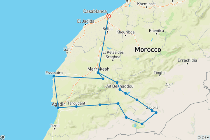 Karte von Beste Touren von Casablanca 12-Tage