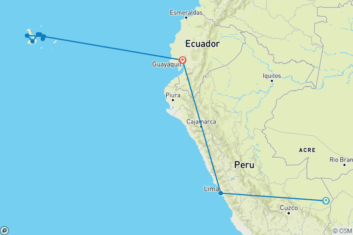 Map of Amazon Lodge and Galapagos Cruise Extension Lima to Guayaquil  (2025)