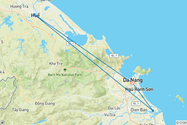 Carte du circuit Découvrez le centre du Vietnam en 5 jours avec Up Travel : Da Nang - Hoi An Ancient Town - Hue Imperial City
