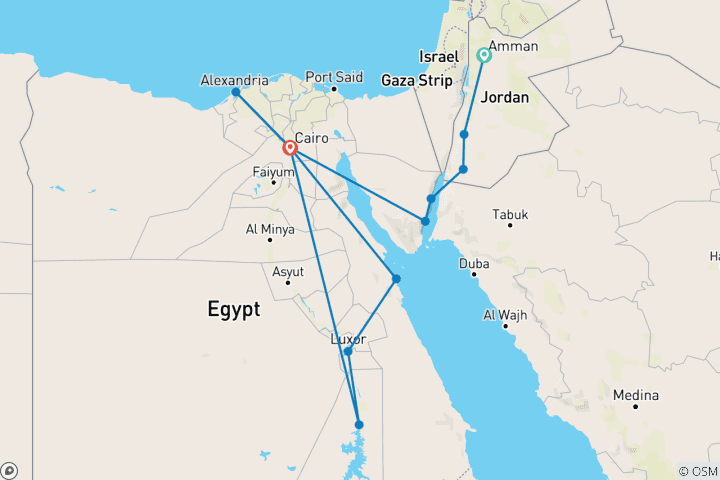 Mapa de Jordania y Egipto al descubierto