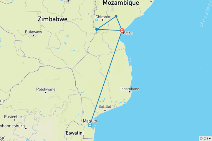 Map of Mozambique Experience 12 Days/11 Nights (Comfort)