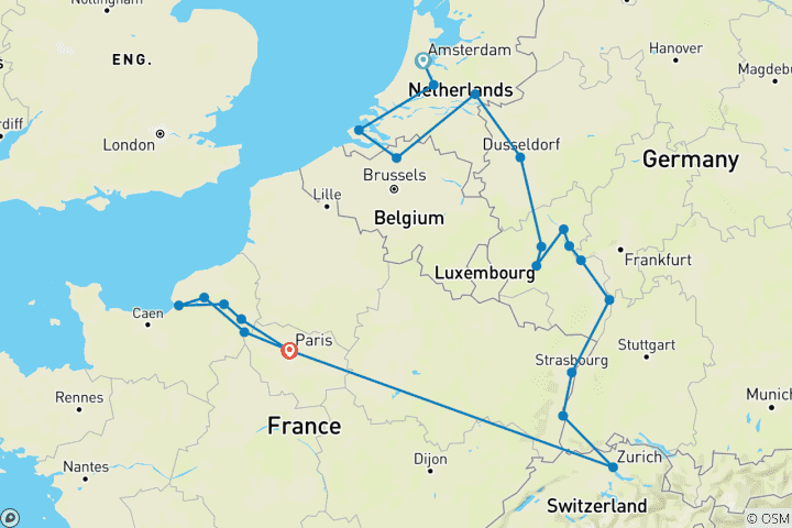 Mapa de El corazón de Europa 2025|2026 - 25 Días (from Amsterdam to París)