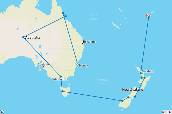 Map of Down Under Journey with Fiji