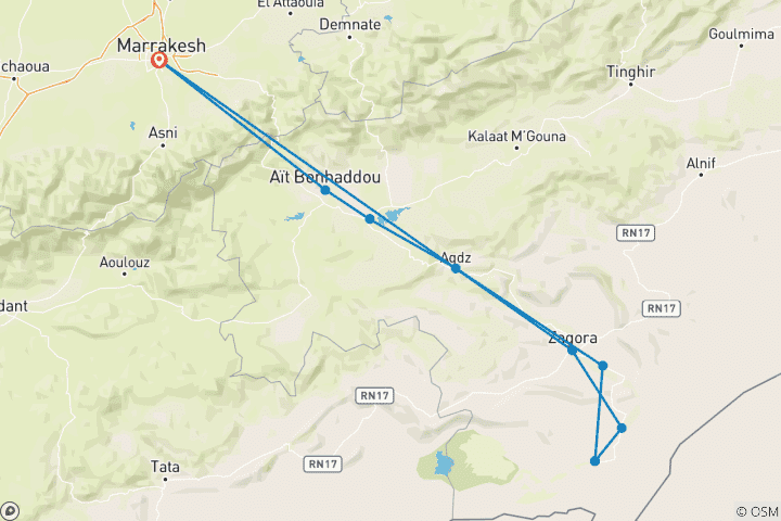Karte von Sahara-Trekking 6 Tage (Wanderung mit Nomaden und Kamelen)