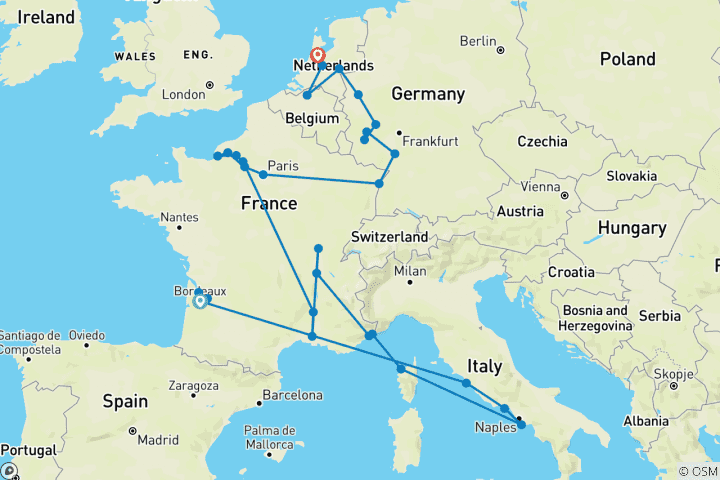 Carte du circuit Voyage en France et en Italie