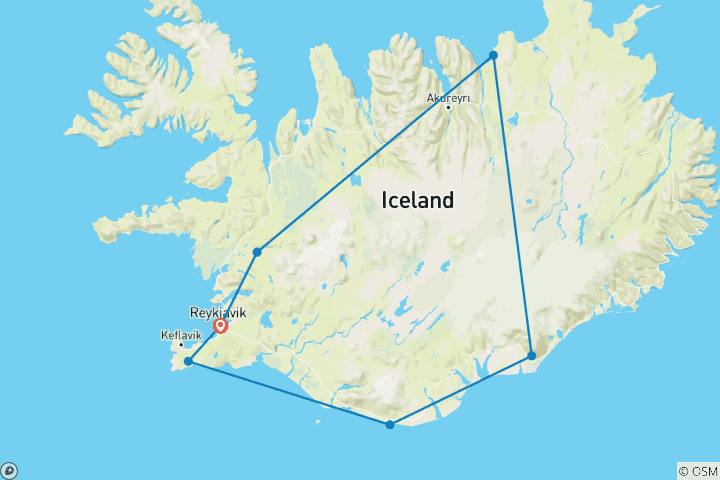 Carte du circuit Explorer l'Islande - 9 jours/8 nuits