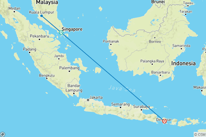 Carte du circuit 13 jours Découvrez le Singapour moderne, la charmante Malaisie, l'Indonésie rurale (guide et chauffeur privés）)