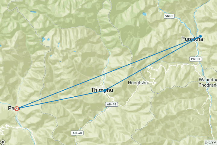 Carte du circuit La route du patrimoine du Bhoutan : Paro, Thimphu et l'historique Punakha