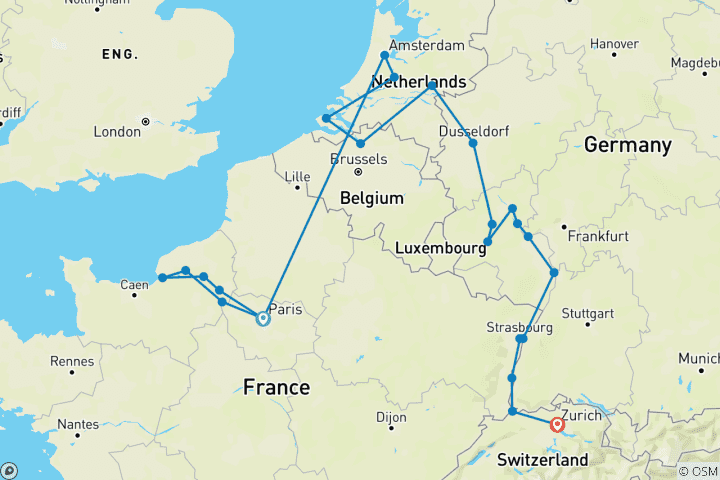 Mapa de El corazón de Europa 2025|2026 - 25 Días (from París to Zúrich)