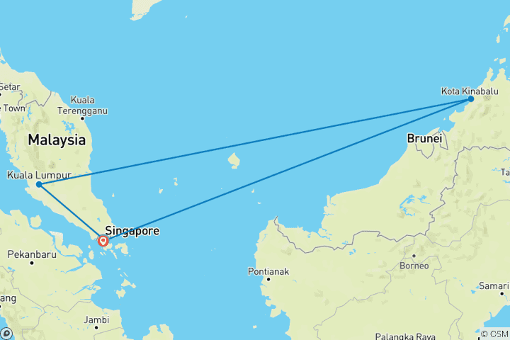 Karte von Singapur nach Malaysia (privater Reiseführer & Fahrer) 11 Tage