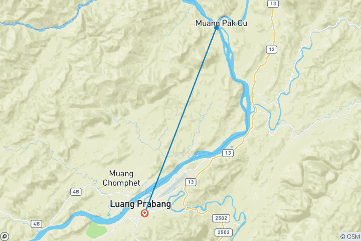 Mapa de Lo mejor de Luang Prabang en 3 días: Cultura, Cascadas y Cuevas