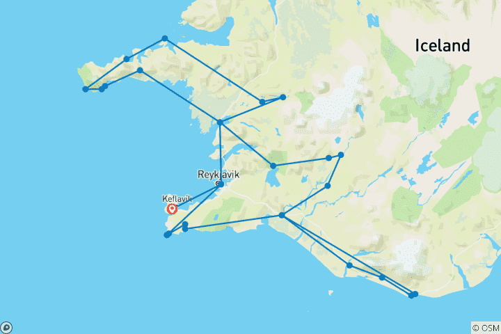 Karte von West- und Südisland - 7-tägige Selbstfahrertour